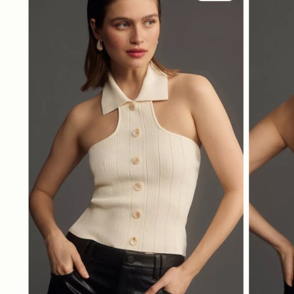 By Anthropologie Collared Halter Sweater Tank - Picture 1 of 3